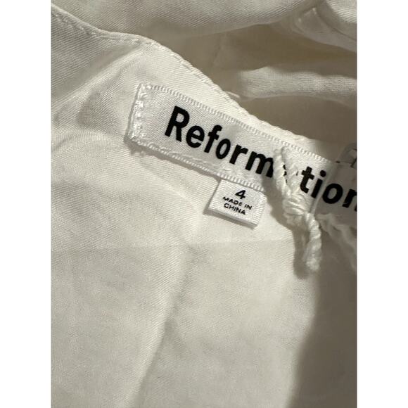 Reformation Midi Dress V Neck Full Button Embroidered Floral White Blue 4 NWOT - Picture 10 of 11